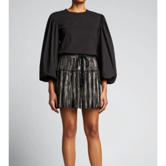 ALC NWOT Carter Lurex Pliss Metallic Mini Skirt Black Gold Silver Size 4 - Picture 1 of 7
